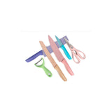 Set Cuchillos 6 Pzs Acero Inoxidable Mármol Mango Ergonómico Color Pastel
