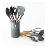 Set De Utensilios De Cocina En Silicona Madera Por 12 Gris
