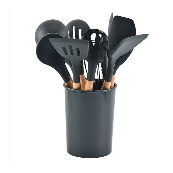 Set 12 Utensilios De Cocina Silicona Resistente Calor Gris