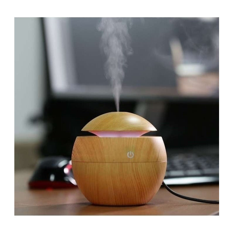 Difusor De Aroma Usb 130ml Ultrasonico Humidificador Color Madera Oscuro