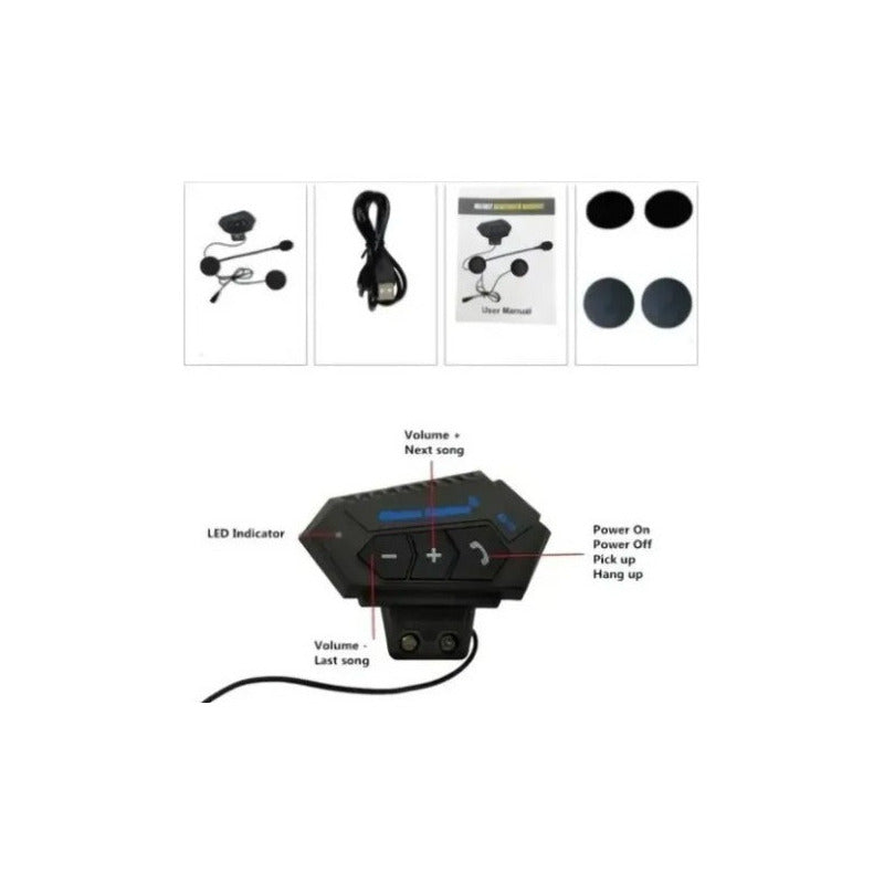 Intercomunicador Auriculares Casco Bluetooh Bt12 Moto Musica Sikeo Color Negro