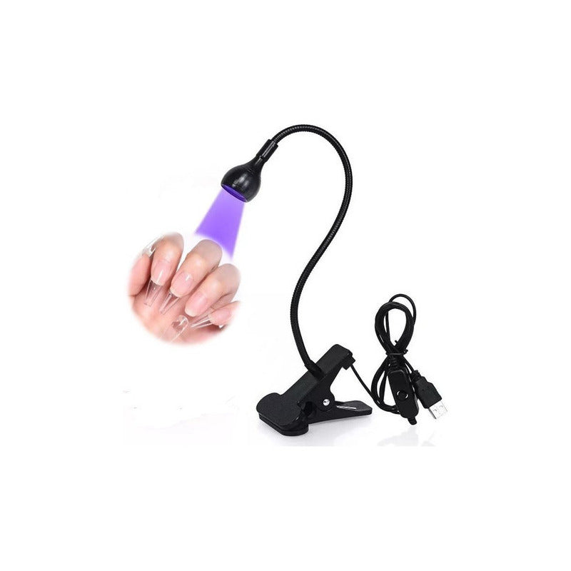 Uv Clipon Lampara Uv Led De Secado De Uñas Brazo Flexible Y Clip Color Negra/ Silver 5v