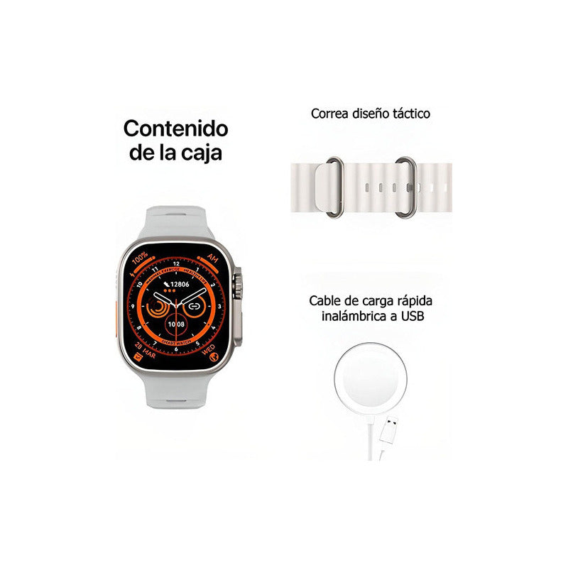 Reloj Inteligente T800 Ultra Smartwatch Carga Inalámbrica Dorado