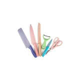 Set Cuchillos 6 Pzs Acero Inoxidable Mármol Mango Ergonómico Color Pastel