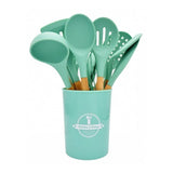 Set De Utensilios De Cocina En Silicona Madera Por 12 Verde