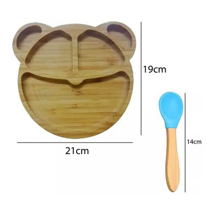 Plato Bambu Antideslizante Con Cuchara Bebés Oso