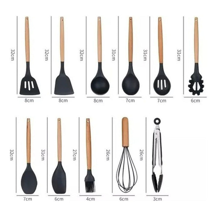 Set 12 Utensilios De Cocina Silicona Resistente Calor Azul