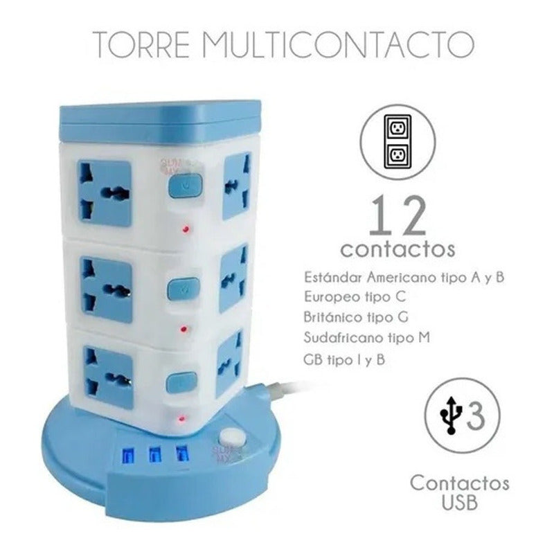 Torre Multitoma Corriente 3 Niveles 3 Usb X 12 Tomas 2500w