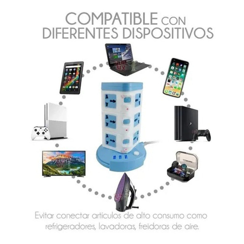 Torre Multitoma Corriente 3 Niveles 3 Usb X 12 Tomas 2500w