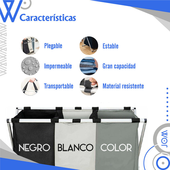 Cesta Cesto Canasta De Ropa Sucia Triple Compartimiento