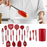 Set De Utensilios De Cocina En Silicona Madera Por 12 Rojo