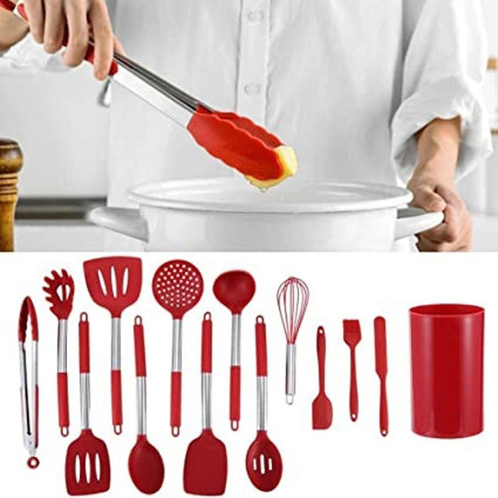 Set De Utensilios De Cocina En Silicona Madera Por 12 Rojo