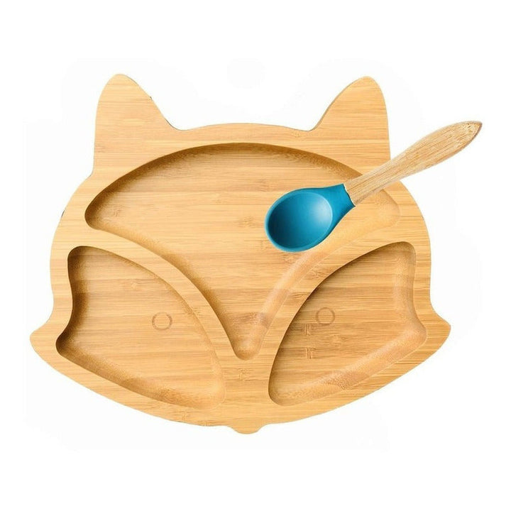 Plato Bambu Antideslizante Con Cuchara Bebés Zorro