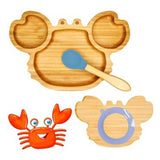 Plato Bambu Antideslizante Con Cuchara Bebés Cangrejo