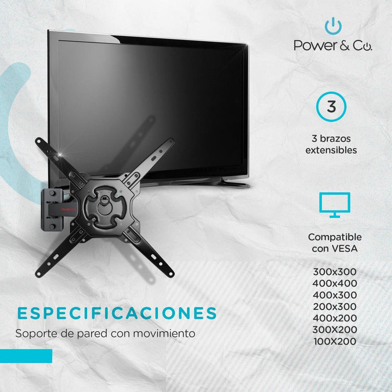 Soporte Power & Co Mp-1070 De Pared Para Tv/monitor De 26  A 67  Negro