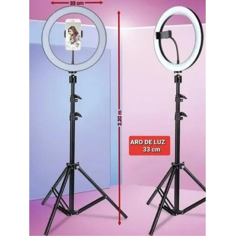 Aro Luz Led Para Fotografia Y Video 33 Cm Con Tripode 2.20 M Color De La Estructura Negro