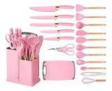 Set Utensilios Cocina Siliconados X 19 Pcs Color Rosa