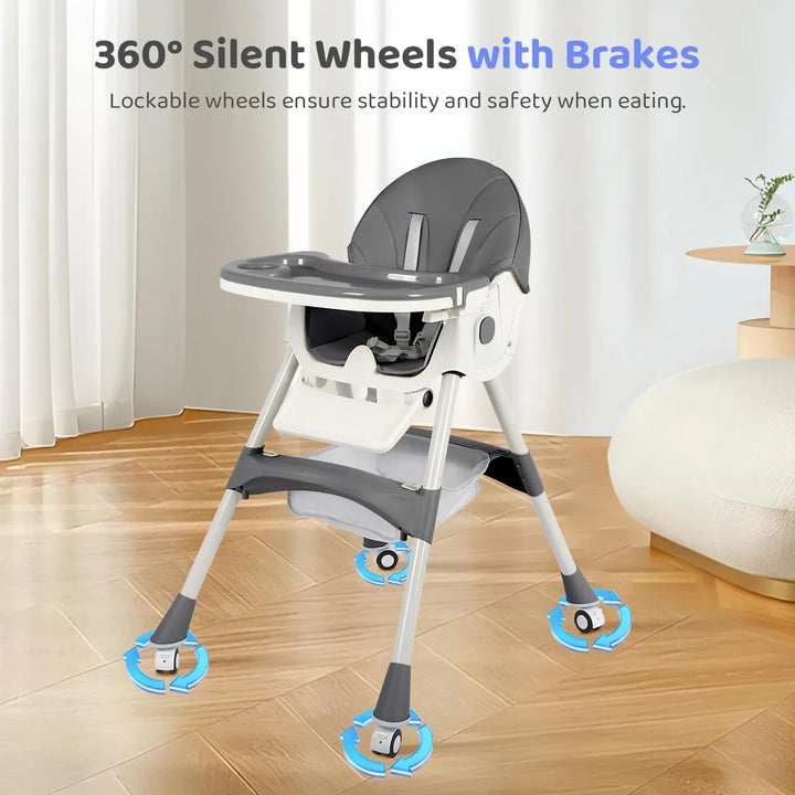 Silla Alta Plegable 6 En 1 Para Bebé Con Ruedas Ajustable