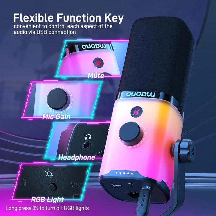 Maono Micrófono dinámico PD100x USB/XLR Led Rgb Gamer