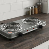 Fogon Estufa Electrica Portatil Gris Negro Cafe 2 Puestos Quemadores Potencia 2000w Cocina Compacta Resistente Hogar Oficina Viajes Camping Practica Rapida Segura Limpieza Sencilla