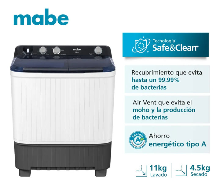 Lavadora Semiautomática Propela 11 Kg Blanca Mabe LMD1123HBAB0