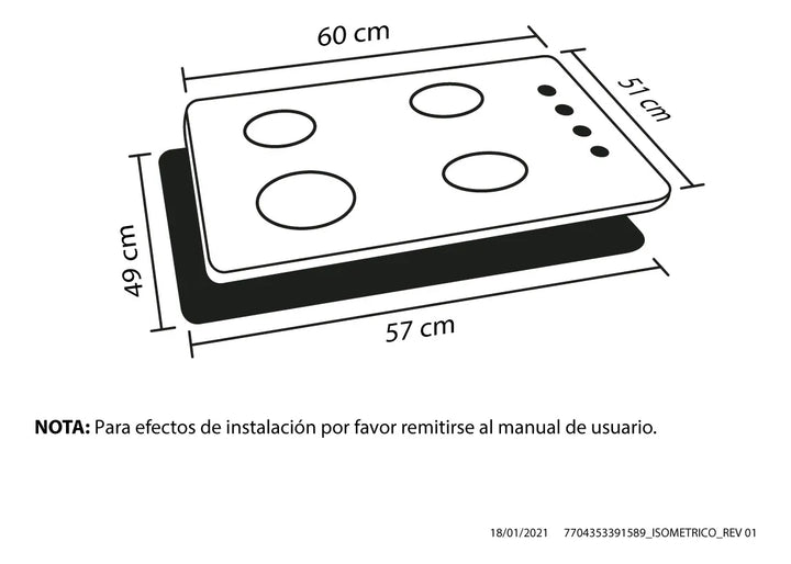 Estufa De Empotrar Inox 60 Cm Triple Llama Gas Natural Haceb Color Plateado