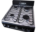 Estufa De Sobremesa 4 Puestos Omega Quemador Pesado Aluminio Color Negro