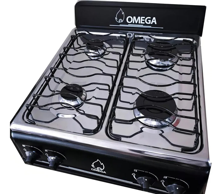 Estufa De Sobremesa 4 Puestos Omega Quemador Pesado Aluminio Color Negro