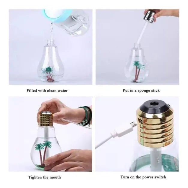 Humidificador Diseño De Bombillo De 400ml Difusor Aroma Led - Agua