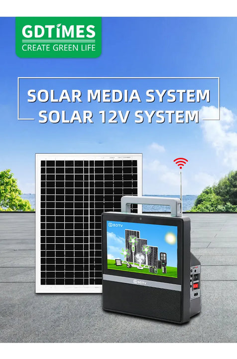 Tv Portatil Con Panel Solar Lamparas Led Bombillos Gd-8088