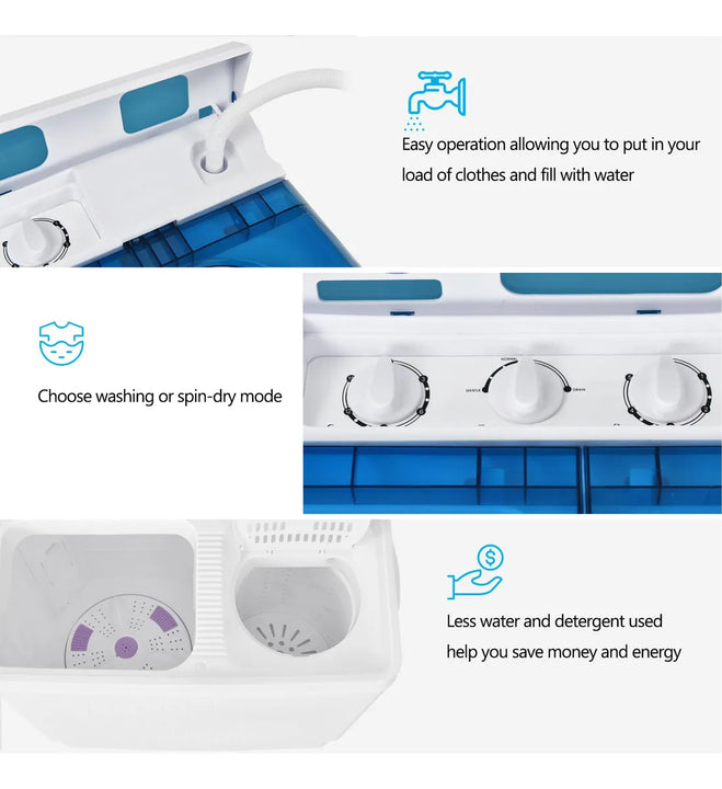Lavadora Portátil Doble Tina 11.79 Kg Con Temporizador Y Bom