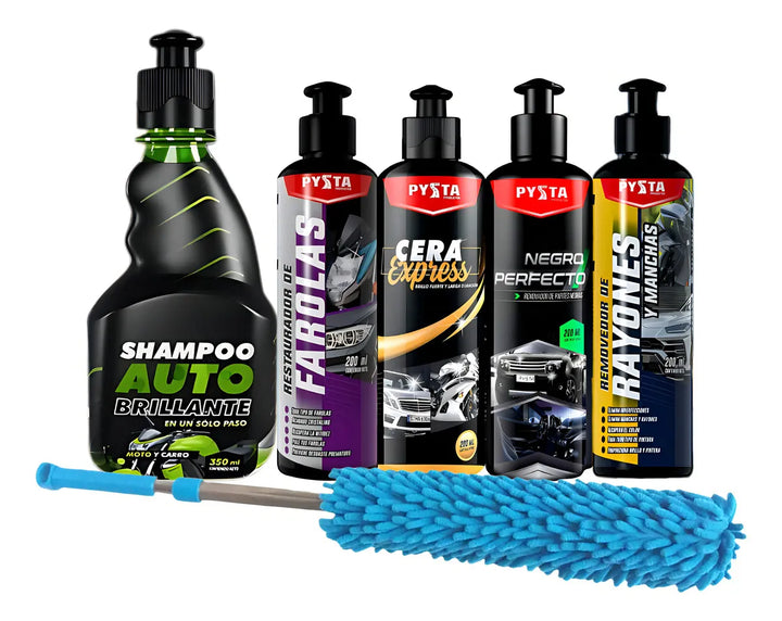 Kit Completo De Limpieza Vehicular Shampoo Cera Restaurador