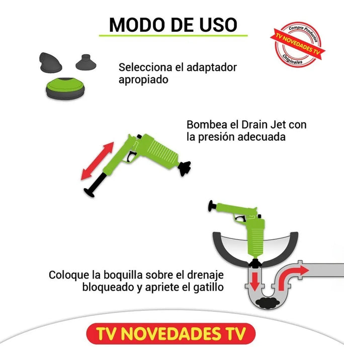 Bomba Destapar Cañería Tubería Desagüe Manual Drain Jet