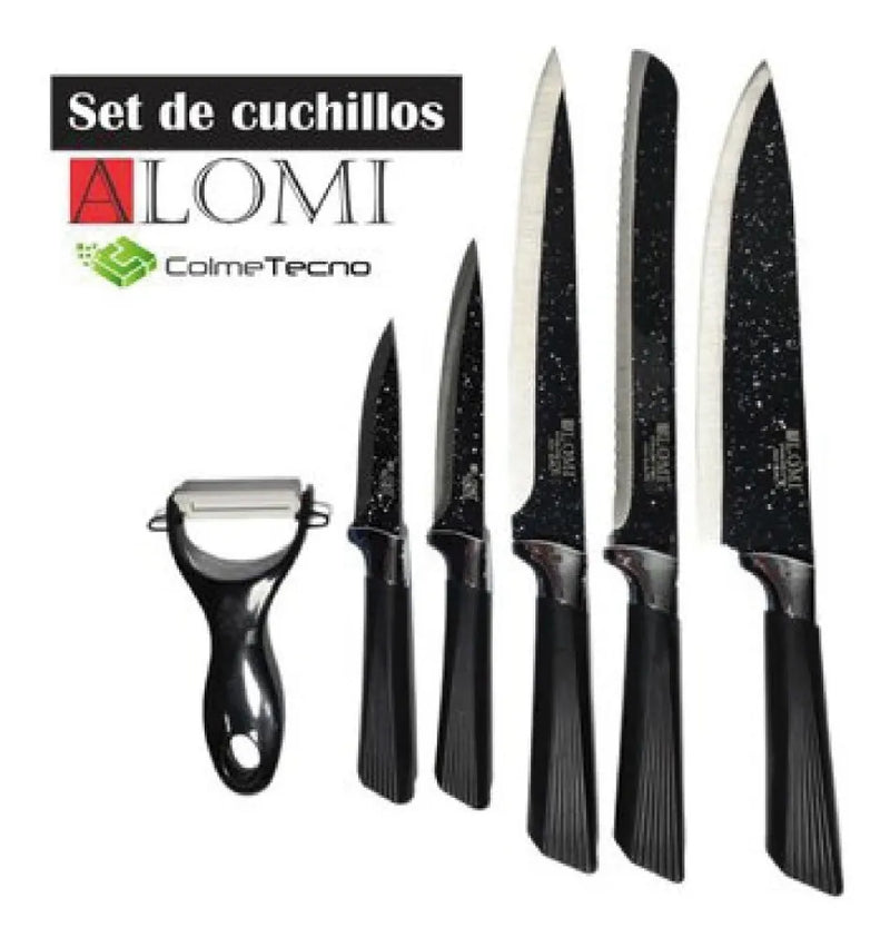 Set X6 Juego De Cuchillos Lujo Grandes + Pelador King Gris