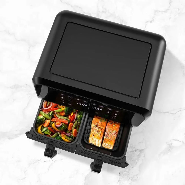 Freidora De Aire Doble Canasta 9lt Digital Holstein Airfryer Negra Plaeada