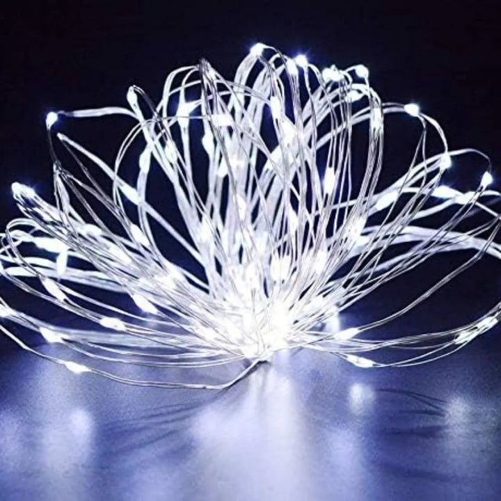 Alambre De Luz Led Navideña Recargable Con Panel Solar 100 Blanco
