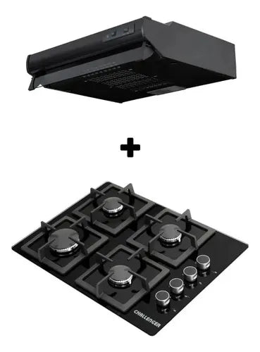 Estufa 4 Puestos Cristal + Campana Horizontal 60 Cm Negra Negro