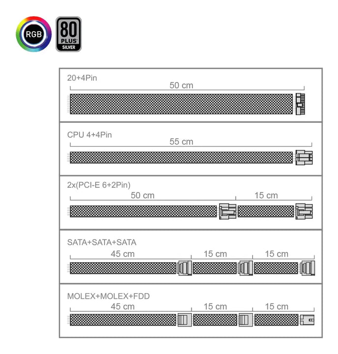 Fuente De Poder Gamer Rgb 450w 80+ Silver Psu-005 Rgb