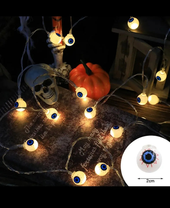Guirnalda 10 Led Halloween Ojos Blanco Extension 2mt Pilas