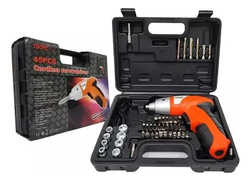 Kit Destornillador Eléctrico Inalámbrico Trabajos Rápidos - Naranja