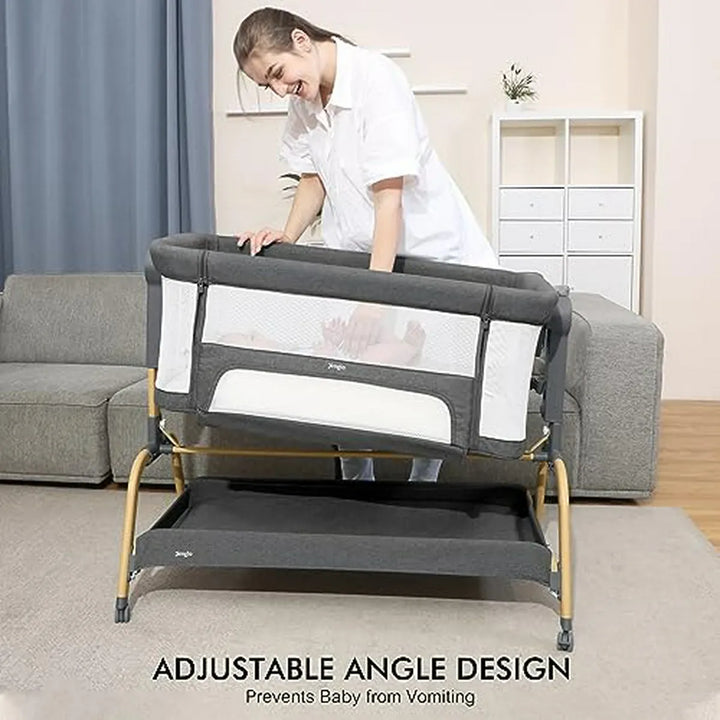 Cuna Mecedora 3 En 1 Con Almacenamiento Y Ruedas, Ajustable