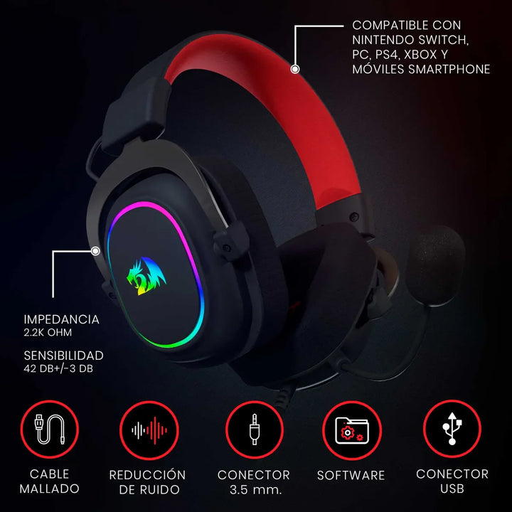 Auriculares Gamer Redragon Gamer Zeus X H510 Rgb Led Usb Negro