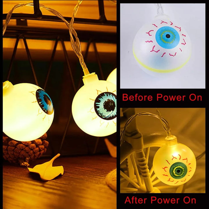 Guirnalda 10 Led Halloween Ojos Blanco Extension 2mt Pilas