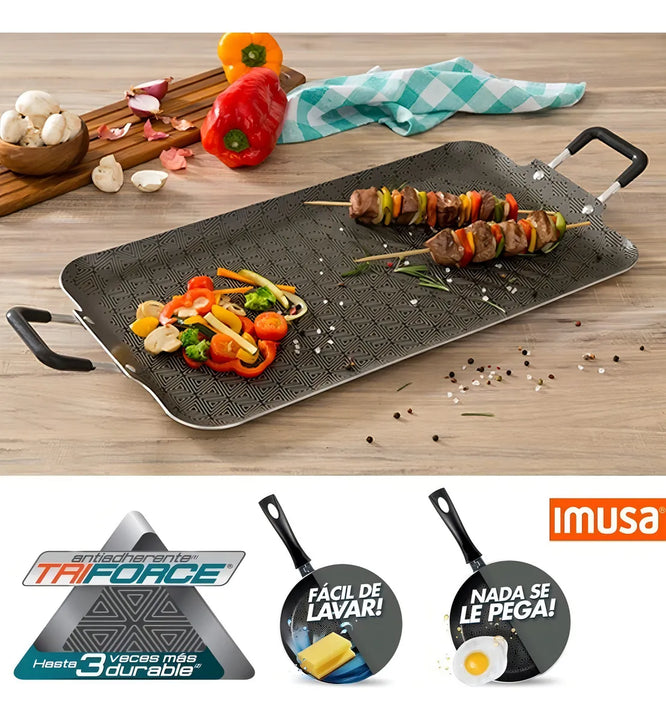 Plancha Doble Para Asar Imusa 50x27 Cm Color Negro