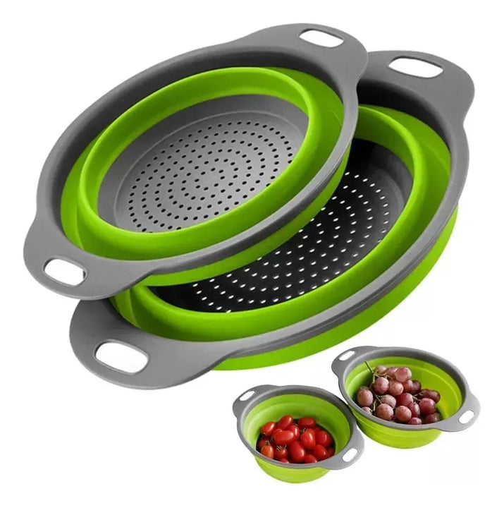 Colador Escurridor Plegable Expansible De Silicona X 2 Verde