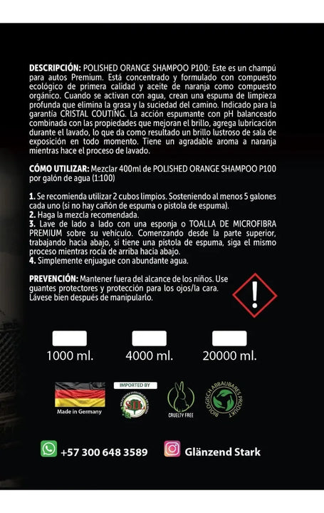 Shampoo Orgánico Ph Neutro Motos Y Autos Con Cerámico 1000ml