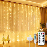 Cortina Serie De Luces Cascada Navideñas 300 Led 3x3 Usb Amarillo