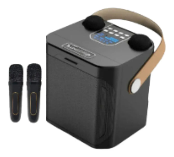 Parlante Portatil Bluetooth Karaoke 2 Micrófonos Inalámbrico Negro