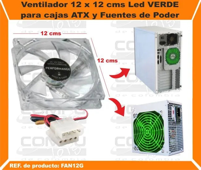 Zfan12g Ventilador Acrilico 4 Led Verde 12x12 Cms Computoys