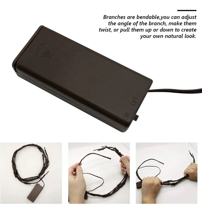 Árbol Flor 20 Led Ramal Guirnalda Pilas Iluminación Jardin Marrón